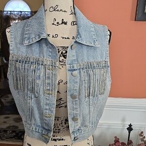 Windsor Rhinestone Studded Light Blue Denim Vest